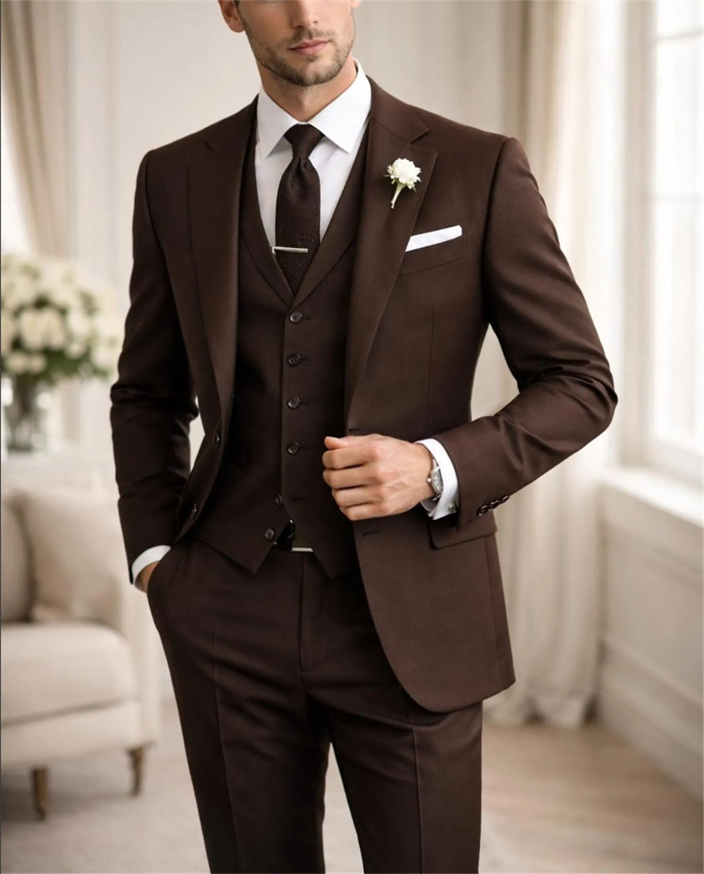 Elegant Formal Men'S Wear - Tailor Made Coffee Men’s Suits 3