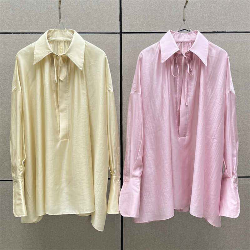 Satin Bow Tie - Women's shirt 2026 summer new satin