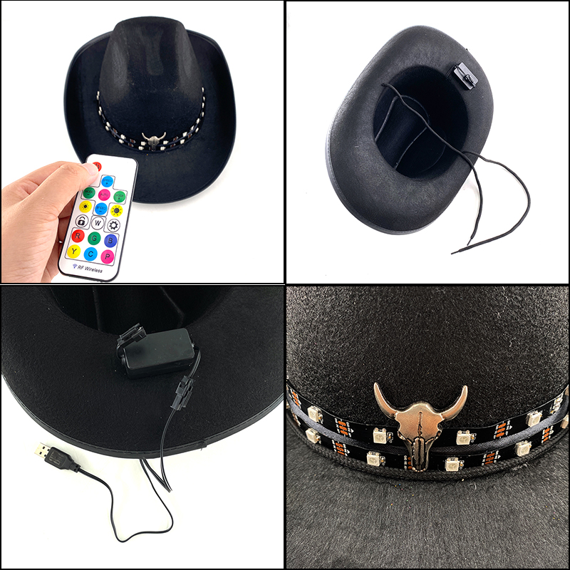 Remote Control LED Cowboy Hat  - Men'S Formal Wear For Graduation 리뷰 및 가격