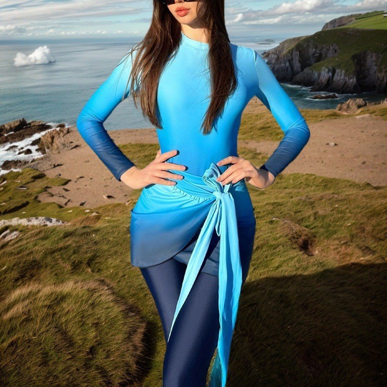 Blue Long Sleeve Swimsuit High - Slim Fit Suit Set 리뷰 및 가격